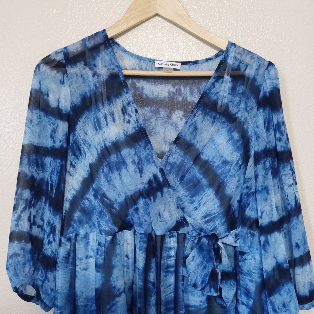 Calvin Klein NWOT v-neck Tie Dye Surplice Fully Lined Faux Wrap Dress Size 10 - Picture 4 of 9